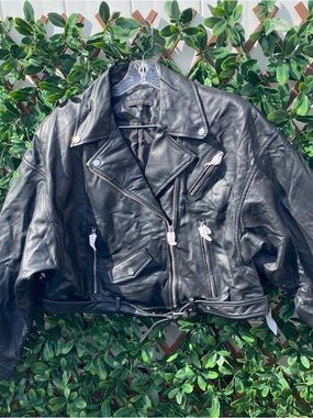 Slate & Willow Cropped Moto Biker Leather Jacket Black Womens XL